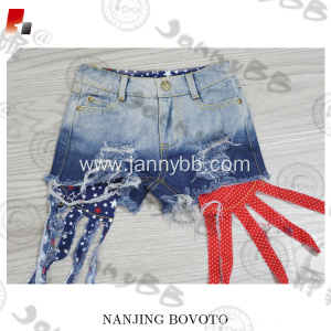 Pocket styling ripped finish girls denim shorts